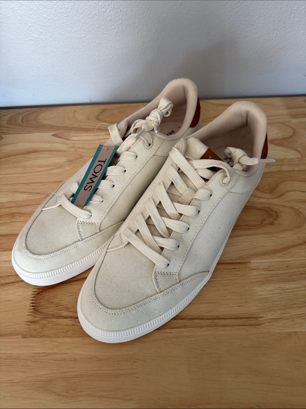 Toms Men's Cream Canvas Sneakers with Brown Heel Tab